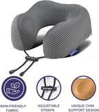 napfun Neck Pillow for Travel with Travel Pouch, Sleep Mask & Earplugs, Memory Foam Airplane Pillow for Headrest Sleep with Eyeshades, Plane Essentials with Eye Blindfold, Dark Gray Striped Kit