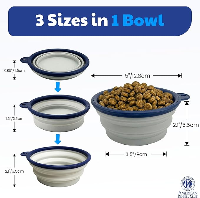 American Kennel Club 2-Pack Collapsible Travel Bowls for Dogs – Blue/Gray, Portable Food & Water Bowls