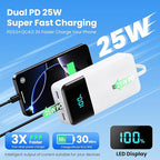 Portable Charger 50800mAh Power Bank with 3 Built in Cables,25W PD QC4.0 Fast Charging USB C Battery Pack,6 Outputs 2 Inputs Travel Essentials Phone Charger for iPhone 17/16/15,Google,Android,White