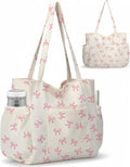 Corduroy Tote Bag for Women,Large Capacity Cute Tote Bags With 6 Pockets,Crossbody Shoulder Handbag for Work Travel Gym