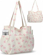 Corduroy Tote Bag for Women,Large Capacity Cute Tote Bags With 6 Pockets,Crossbody Shoulder Handbag for Work Travel Gym