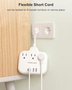 European Travel Plug Adapter 3 inch, International Plug Adapter, US to Europe Plug Adapter with 3 Outlets 4 USB Ports(2 USB C), Type E F Power Adapter to EU Germany Spain France Portugal Iceland
