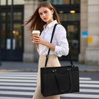 RAINSMORE Laptop Bag for Women 15.6 Inch Work Tote Bag with Detachable Strap & Bow Professional Laptop Tote with Cup Holder