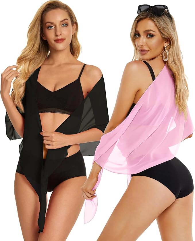 CHICGAL 2 Pieces Women Beach Sarong Bathing Suit Wrap Skirt Sheer Bikini Swimsuit Cover Ups for Swimwear