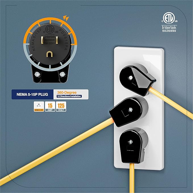 ETL Listed 90 Degree USA Canada Male Plug Nema 5-15P 3 Pole Angle DIY, 15A 125V USA 3Pin Right Angle AC , Nema 5-15P Angled Rewireable AC