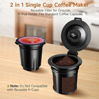 Horavie Small Single Serve Coffee Maker, Fast Brew One Cup Coffee Machine for K Cup and Grounds, 6 to 12 oz. Brew Sizes, Capsule Coffee Machine with Descaling Reminder and Viewing Tank, White