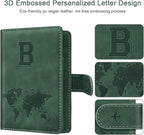 Personalized B Passport Holder Cover Initial Letter Travel Wallet RFID Blocking Passport Cover Credit Card Holder Case Passport Book Holders for Women and Men, Pine Green-B