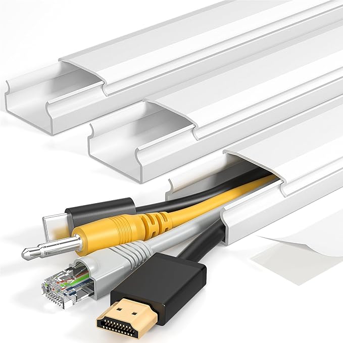Yecaye TV Cord Hider, 42in Cord Cover, Large Cable Hider, Wire Covers for 4 Cords, Cable Raceway Wire Hider, Wire Hiders for TV on Wall, Cable Cover Cord Concealer, W1.18in H0.6in, White