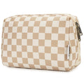 Narwey Checkered Makeup Bag Travel Cosmetic Bag Organizer Toiletry Bag Make Up Bags with Compartments for Women Girls (Large, Light Checkerboard)
