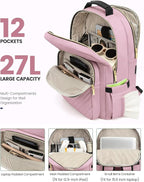 LOVEVOOK Laptop Backpack Purse for Women, Work Travel Computer Bags, College School Backpack for Student Girl, Quilted Casual Daypack with USB Port, Fit 15.6 Inch Laptop, Light Pink