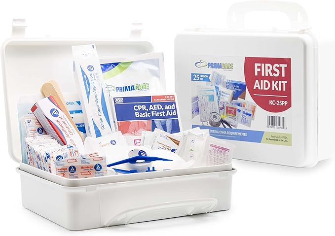 Primacare KC-25PP 25 Person Compact First Aid Kit with 157 Pieces Emergency Medical Supplies, Portable Kits for Home, School and Office, Wall Mount, 10x7x3 inches