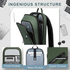 hk Backpack for Men Business Slim Backpack with USB Charger Computer Lightweight Anti-theft Travel (Green, 17.3 Inch)