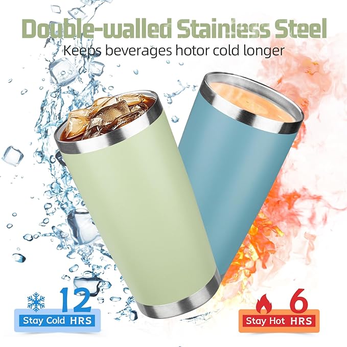 20 oz Tumbler with Lids and Straws, Stainless Steel Insulated Travel Coffee Mug, Double Wall Vacuum Insulated Tumblers, Powder Coated Coffee Tumbler for Cold & Hot Drinks (Mix Color-8, 4 Pack)