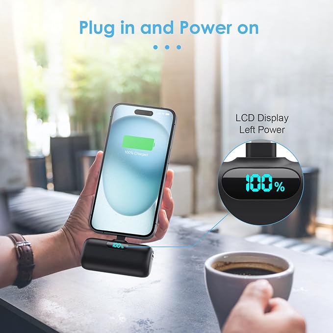 [2-Pack] Mini Portable Charger USB C Power Bank,Upgraded 5000mAh PD Fast Charging Battery Pack Built-in USB-C Connector Travel Essential for iPhone17/17Pro/17Pro Max/Air/16 Plus/16Pro Max/15 Series