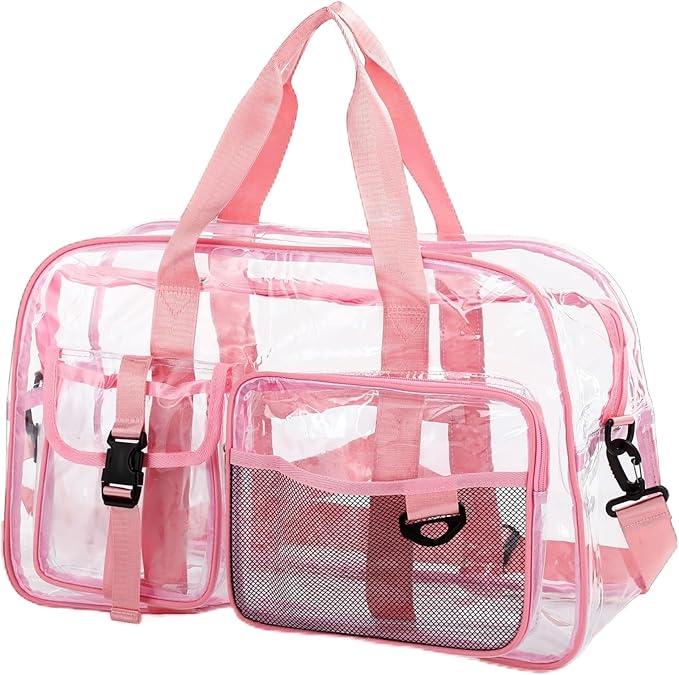 Abbylike Clear Bag Large Heavy Duty Tote for Stadium Events 20" Duffle Transparent Gym Bag for Sport Event Travel Makeup Work