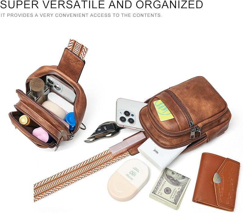 LATMAP Sling Bag For Women Faux Leather Small Casual Daypack Backpack Fanny Pack Crossbody Chest Bags Purse