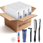 Disposable Toiletry Kits, 6 In 1 Bulk Travel Size Hygiene Care Packages,Essential Men Women Individually Wrapped Personal Toiletries Set for Hotel, Charity/Guests/Shelter/Homeless (60 Pack)