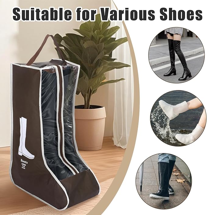 2 Pack Brown Boot Storage Bag, Portable Dust Proof Boot Bags for Cowboy Boots, Shoe Cover Protector Bag for Boots Storage and Organizer Packing, Tall Boot Storage Carry Bag for Travel Daily Use