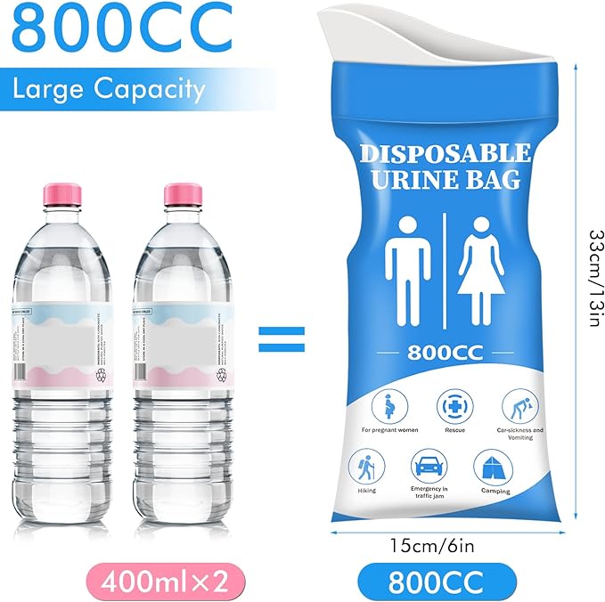 DIBBATU Disposable Urine Bag, 12/24 Pack Pee Bags for Travel for Women/Men, 800ML Emergency Portable Urinal Bag and Vomit Bags, Unisex Urinal Bag for Camping, Traffic Jams, Pregnant