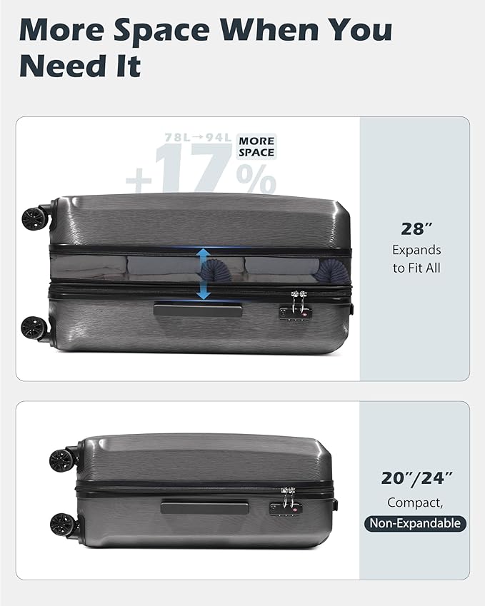 Coolife Luggage 3 Piece Set PC+ABS Hardshell Suitcases with TSA Lock, Spinner Lightweight (orange, 3 piece set)