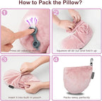 Keemall Inflatable Travel Pillow, Premium Soft Pink Velvet Neck Pillow, Washable Lightweight Portable Travel Essentials for Flight Road Trip Camping Office, Ideal Travel Gift for Women Girls