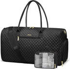 Women Weekender Travel Duffle Bag: Travel Duffel Overnight Bags with Shoe Compartment Large Carry on Tote with Toiletry Bag Weekend Traveling Yoga Gym Hospital Bag for Women with Wet Pocket Black