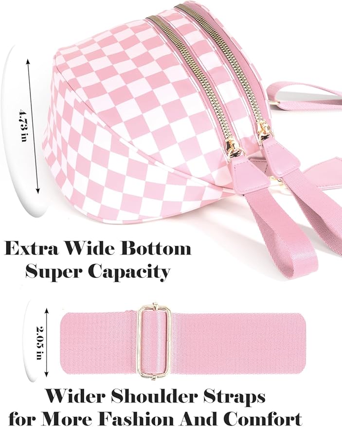 Black and White Checkered Crossbody Bag Bum Bag for Women,Spacious Checkered Purse Fanny Packs Belt Bag