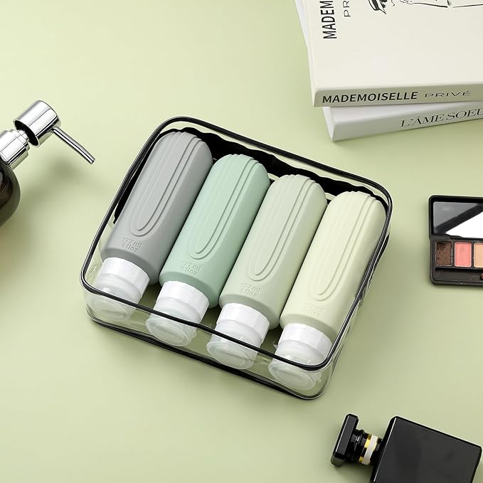 Mrsdry Travel Bottles for Toiletries, Large 6oz Oversize Containers, BPA Free Leak Proof Tubs Refillable Liquid Traveler Accessories with Toiletry Bag for Cometic Shampoo and Lotion Soap (4 Pack)