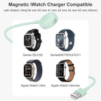 Fast Charger for Apple Watch Charger, Magnetic iWatch Charger to USB A Cable 3.3FT with USB A Wall Plug Adapter for Apple iWatch Series Ultra/10/9/8/7/6/SE/5/4/3/2 (Green)