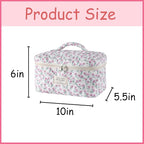 uekeboag Large Travel Quilted Makeup Bag for Women, Floral Cotton Cosmetic Bag, Coquette Aesthetic Floral Toiletry Organizer Bag