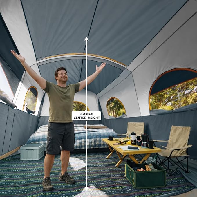 UNP Camping Tent 8 Person Waterproof Big Tunnel Tent with Screen Porch,Family Outdoor Large Tents for Camping 20' x 9' x 80in(H)