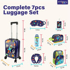emissary 7pcs Space Boy’s Luggage Set with wheels – Rolling Luggage, Backpack, Eye Mask, Toiletry Bag, Suitcase Tag, Neck Pillow & Water Bottle – Carry Luggage for Kids & Boys with Wheels