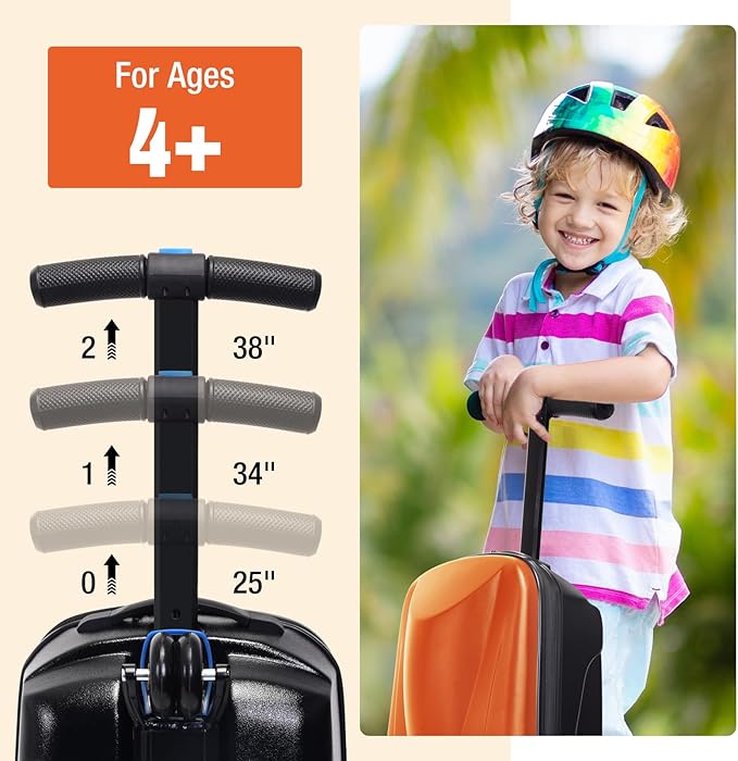 2-in-1 Ride-On Scooter Suitcase for Kids & Adults, 20” Foldable Hardshell Carry-On Luggage for Travel, Lightweight Kids Scooter Bag with Wheels