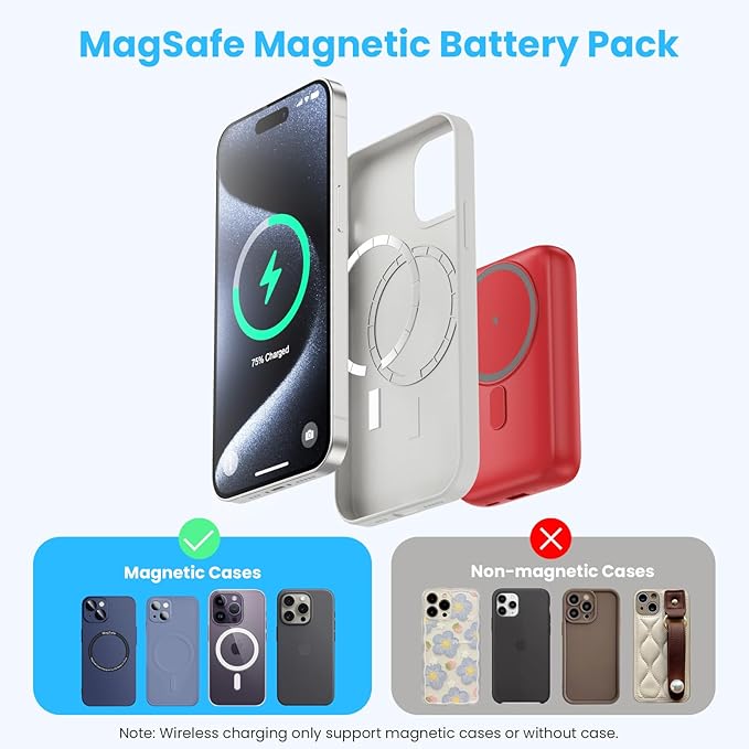 Pxwaxpy Magnetic Portable Charger 10800mAh,4-in-1 Power Bank with iWatch Charger, 25W PD Fast Charging USB C Battery Pack for Magsafe,iPhone 17/16/15/14/13/12 Series,Apple Watch (Red)