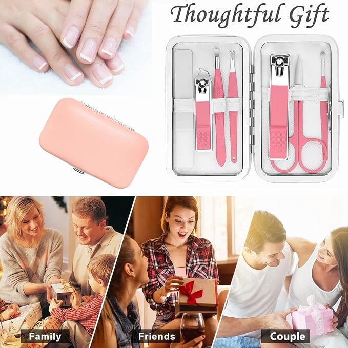 Manicure Set Women Nail Kit with Nail Clippers Eyebrow Tweezers Glass Nail File with Case Manicure Pedicure Kit Grooming Kit Personal Care Tools for Home Outdoor Travel Gift Giving Salon