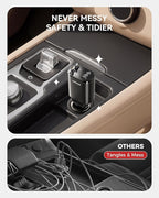 SUPERONE 90W Retractable Car Charger with Dual Type C Cables, Car Adapter USB C Fast Charger, 5-in-1 Multi Port Fast Charging Compatible with iPhone 17 16 15 14 13 12, Galaxy, Pixel, iPad - Black