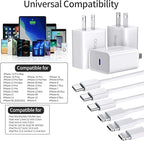 for iPhone 14 13 12 11 Charger Fast Charging [MFi Certified], 3-Pack 20W PD USB C Wall Charger Block with 6.6ft USB C to Lightning Cable Compatible with iPhone 14 Pro Max/Pro/Plus/Mini/iPad & More