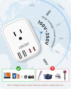 LENCENT US to Japan Plug Adapter, 2 Prong to 3 Prong Outlet Adapter with 4 Outlets 4 USB Ports(2 USB C), Type A Travel Converter for US to Japan Canada Mexico China Philippines Peru