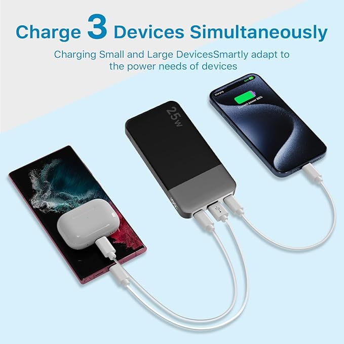 NOBIS Portable Charger, 10000mAh Power Bank Fast Charging, Battery Pack with C to C Cable, Battery Bank with Digital Display for iPhone iPad Android etc