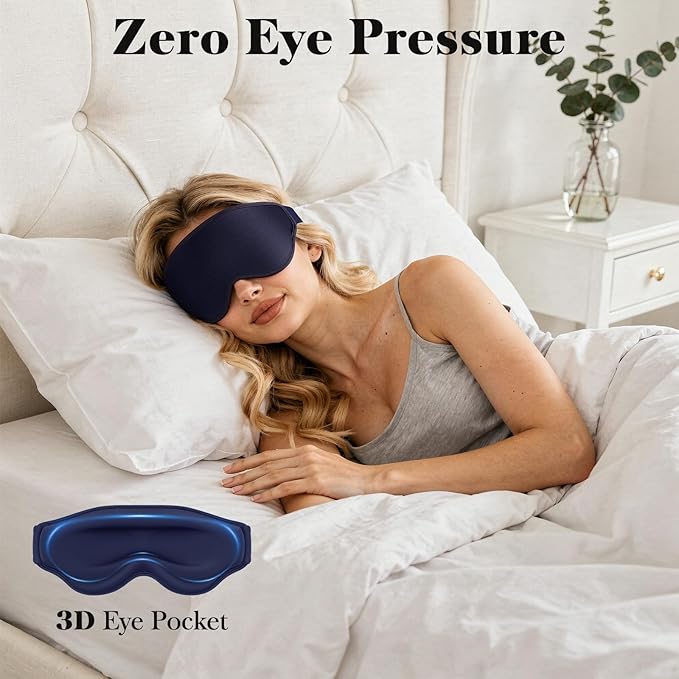 Fygrip 3D Eye Mask Sleep Mask for Men & Women, 100% Pressure-Free & Light Block-Out Eye Mask for Sleep with Easy Adjustable Strap, Night Eye Cover for Travel, Blue