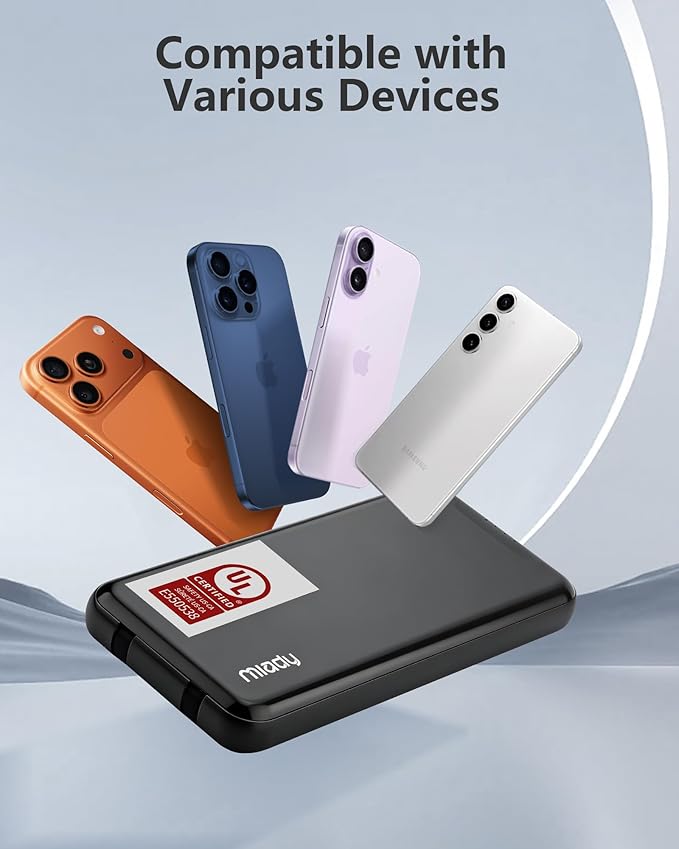 Miady [UL Listed] 2-Pack Portable Charger, 10000mAh Slim Power Bank Built-in 2 Cables Lightweight Travel Battery Pack 3 Outputs 2 Inputs Compatible with iPhone 17/16/15/14/13 Galaxy S24/S22 iPad etc