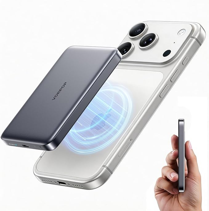 Portable Charger for iPhone, Ultra-Slim 10,000mAh Magnetic Power Bank, Fast Charging with USB C Cable, Magsafe Wireless Battery Pack for iPhone 17/16/15/14/13/12 Series Travel Essentials