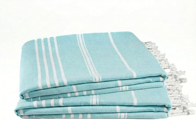 Cotton Turkish Beach Towel with Towels Oversized 36"x72" Pool Absorbent Extra Large Quick Dry Sand Travel Towel (Aqua Satin, 2 Pack)