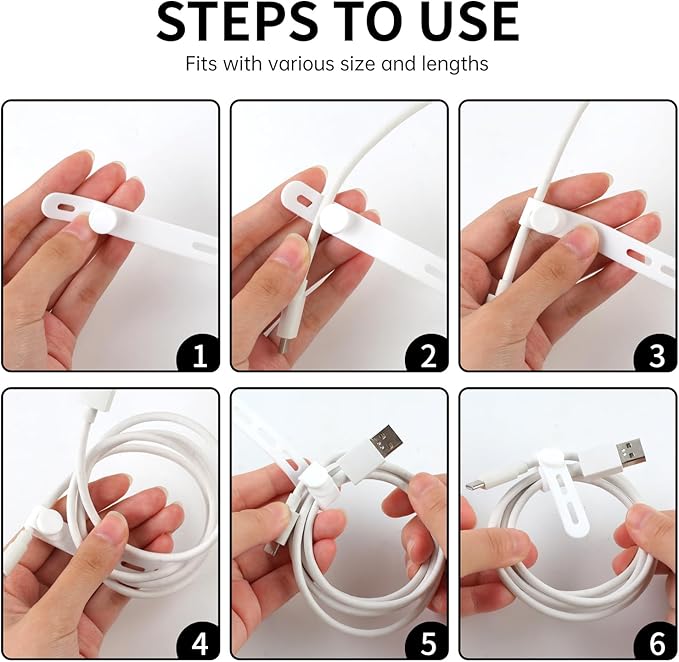 Oligei 25 Pcs Silicone Cable Ties, Cable Ties Reusable, High Elasticity Cord Wraps for Electrical Cords, Cord Organizer for Earphone, Phone Charger(White)
