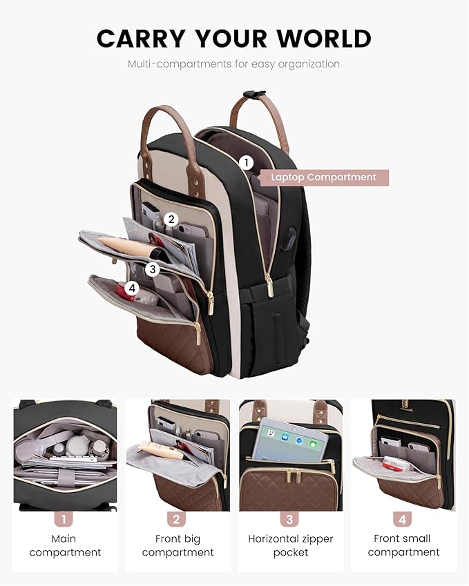 LOVEVOOK Laptop Backpack Purse for Women, 15.6" Laptop Bag for Travel with USB Port, Water Resistant Lightweight Daypacks for College Work Business, Nurse Teacher Computer Backpacks