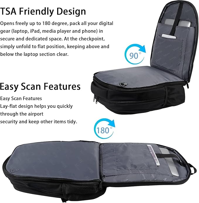 MATEIN College Large Travel Backpack, TSA Expandable Laptop Backpack, Anti Theft Computer Bag Fit 17.3 Inch Laptop Water Resistant College Computer Bag Gift for Men Women, Black