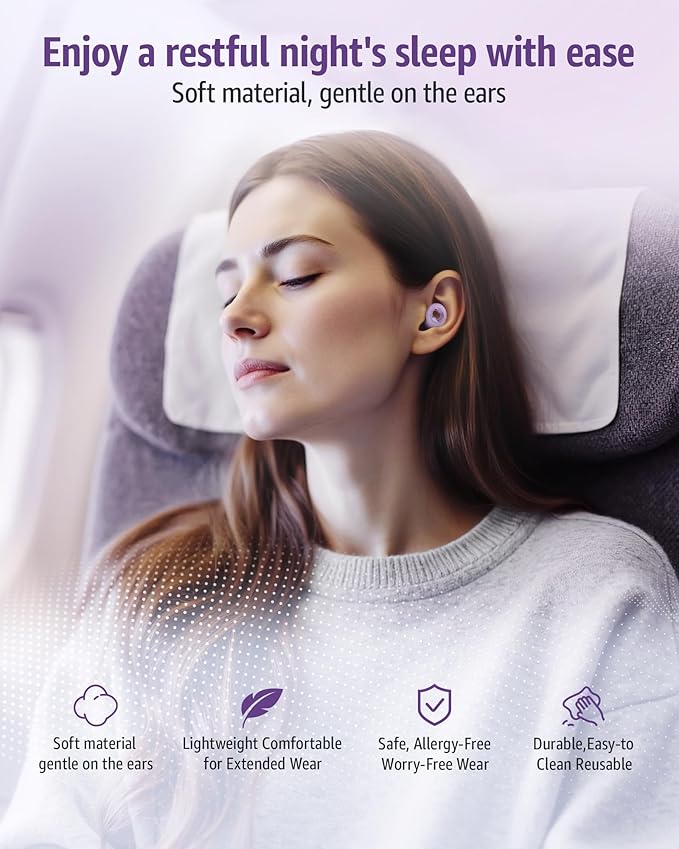 Ear Plugs Noise Cancelling for Sleeping: 45dB Earplugs with 8 Eartips & Ultra-Soft Silicone - Reusable Earbuds for Concerts, Travel, Snoring, Side Sleepers