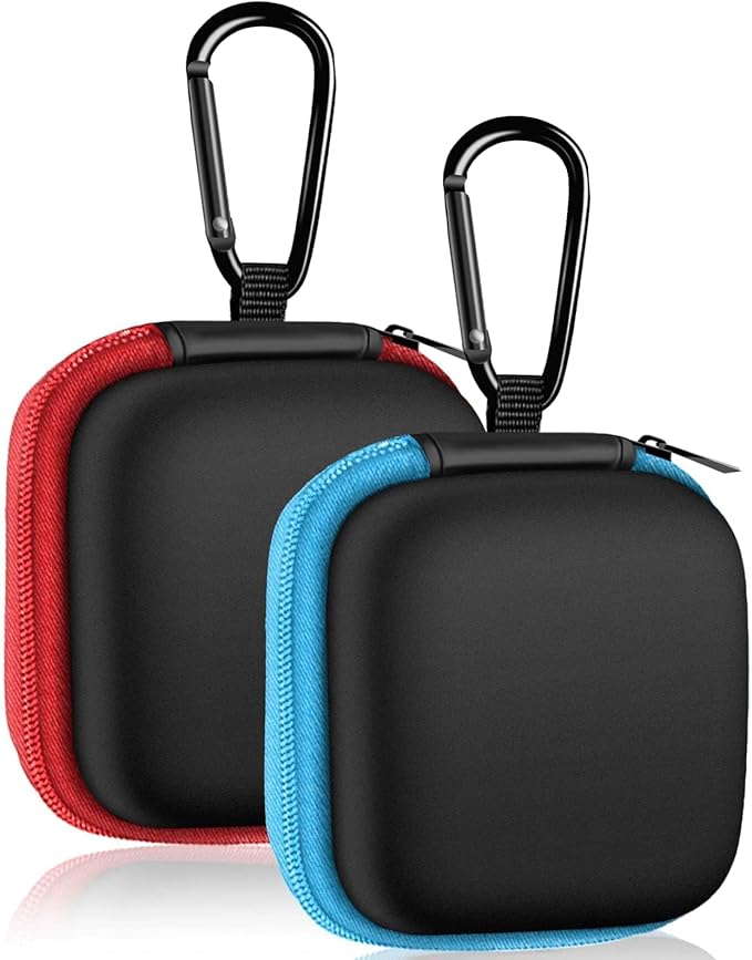 2Pack Square Earbud Case Portable EVA Carrying Case Storage Bag Cell Phone Accessories Organizer with Carabiner for Earphone, Earbud, Earpieces, SD Memory Card, Camera Chips-Blue/Red