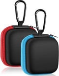 2Pack Square Earbud Case Portable EVA Carrying Case Storage Bag Cell Phone Accessories Organizer with Carabiner for Earphone, Earbud, Earpieces, SD Memory Card, Camera Chips-Blue/Red