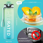QLUR Water Bottle with Straw, 32oz Motivational Water Bottles with Time Marker to Drink, Tritan BPA Free, 1L Sports Water Bottle with Carry Strap LeakProof for Women Gym Fitness Outdoor (1 Pack)